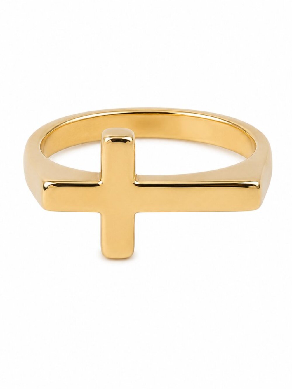 Plunder 18K Gold Plated Over Stainless Steel Cross Accent Ring Size 10 - NEW